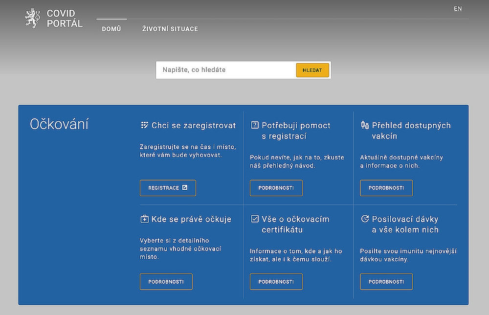 Úvodní stránka covid portálu (snímek z 1. září 2022)