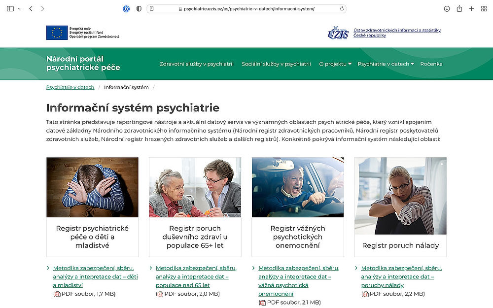 stránka Informační systém psychiatrie na Národním portálu psychiatrické péče