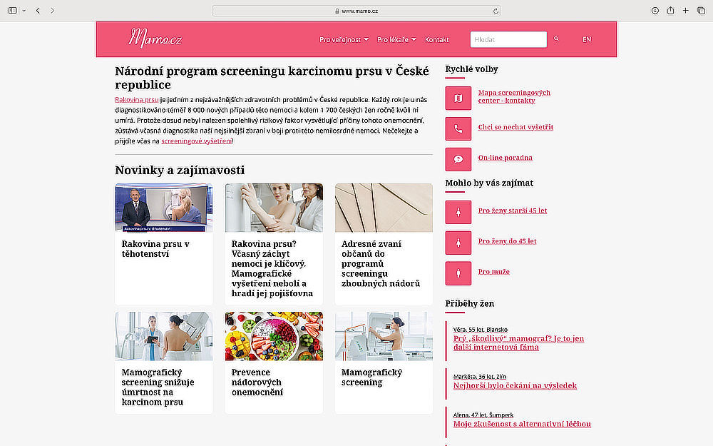 webové stránky Národního programu screeningu karcinomu prsu v České republice