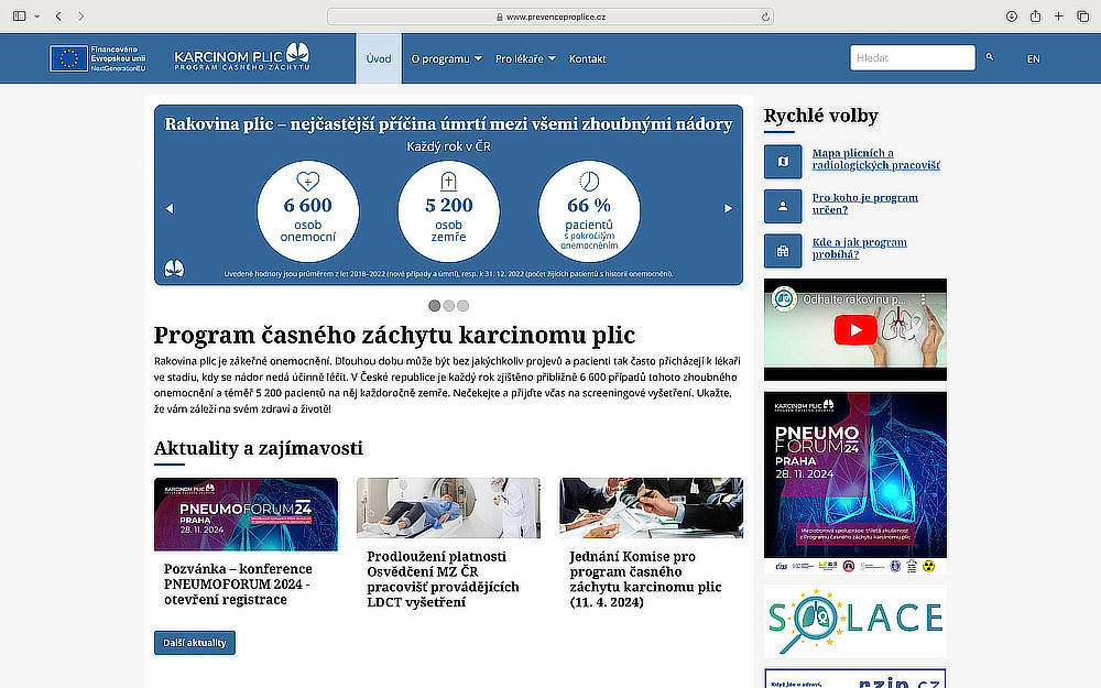 webové stránky Programu pro časný záchyt karcinomu plic