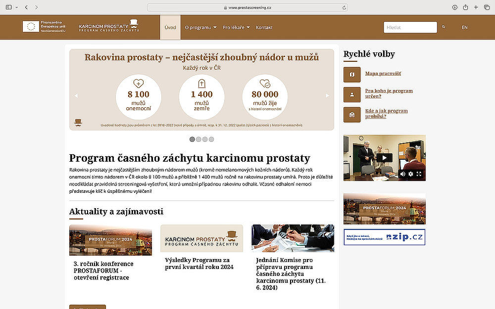 webové stránky Programu pro časný záchyt karcinomu prostaty