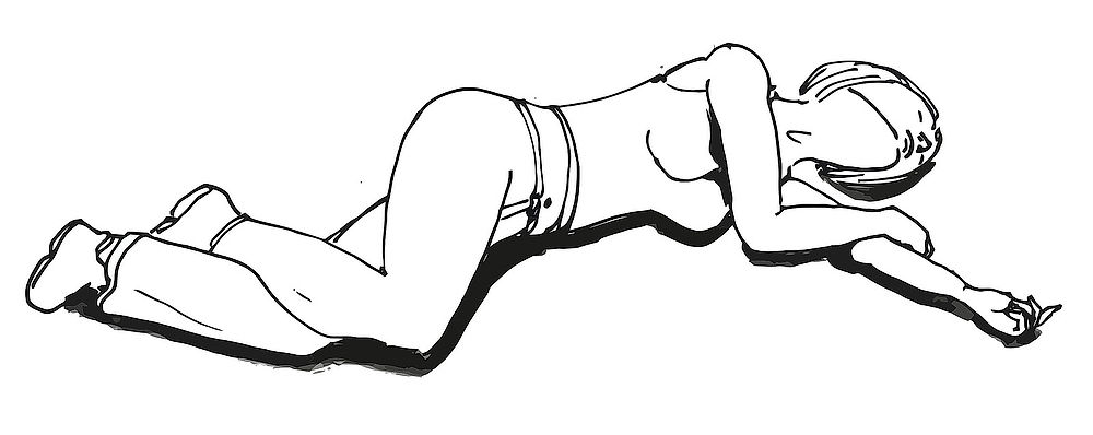 Zotavovací poloha: pacient leží na boku, spodní ruka natažená dopředu, horní přes ní přeložená a pokrčená. Spodní noha mírně pokrčená, horní více s kolenem na zemi a s chodidlem zaklesnutým za lýtko spodní nohy.